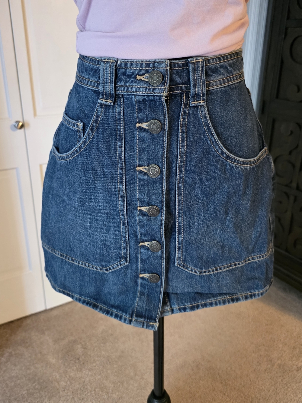 Old Navy Dark Blue Button-Front Denim Mini Skirt
